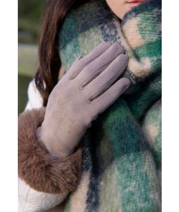TOUCHSCREEN FAUX SUEDE GLOVES WITH FAUX FUR CUFFS