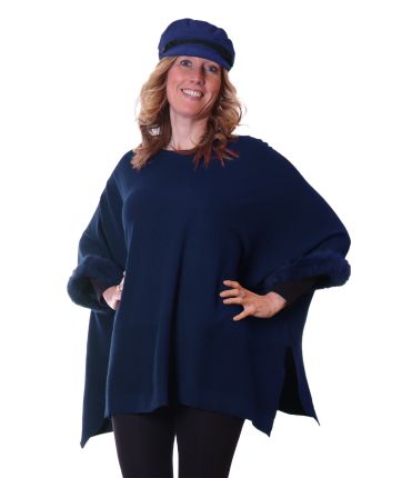 PONCHO WITH FAUX FUR CUFFS-Medieval Navy