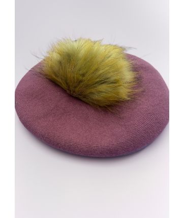 BERET WITH POMPON-Rosehip Pink
