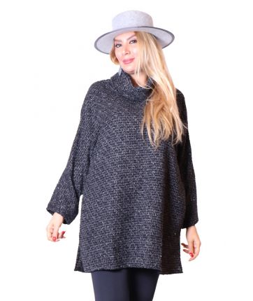 COWL TUNIC KNITTED-Black Sparkly 