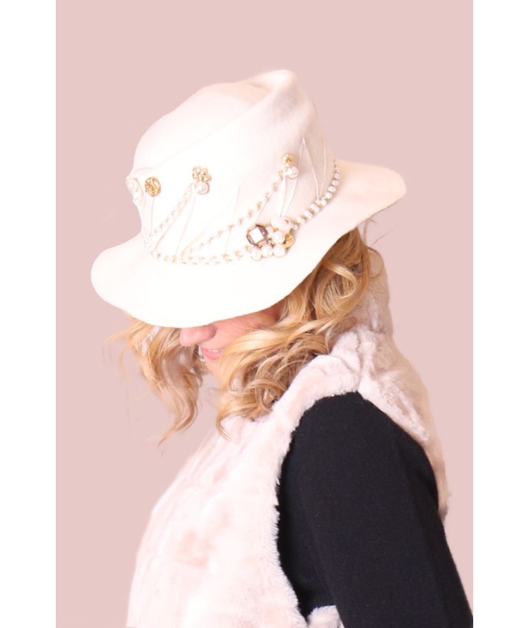 BESPOKE TRILBY CREAM HAT by PETULA DUVIGNEAU