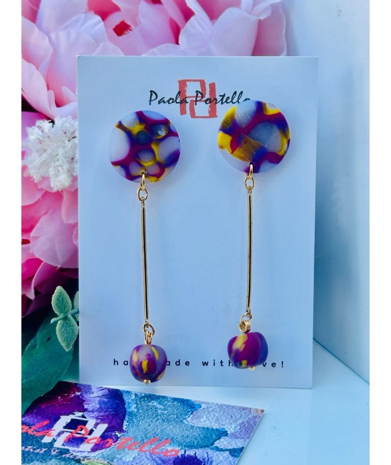 DISK WITH PENDANT BEAD EARRINGS by PPDESIGN